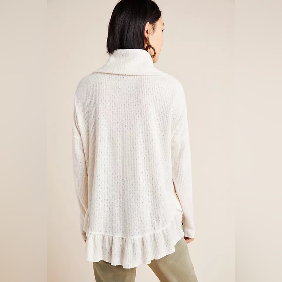 Anthropologie | Maeve Addie Ruffled Hacci Cowlneck Pullover in Black Size Small - Picture 5 of 14